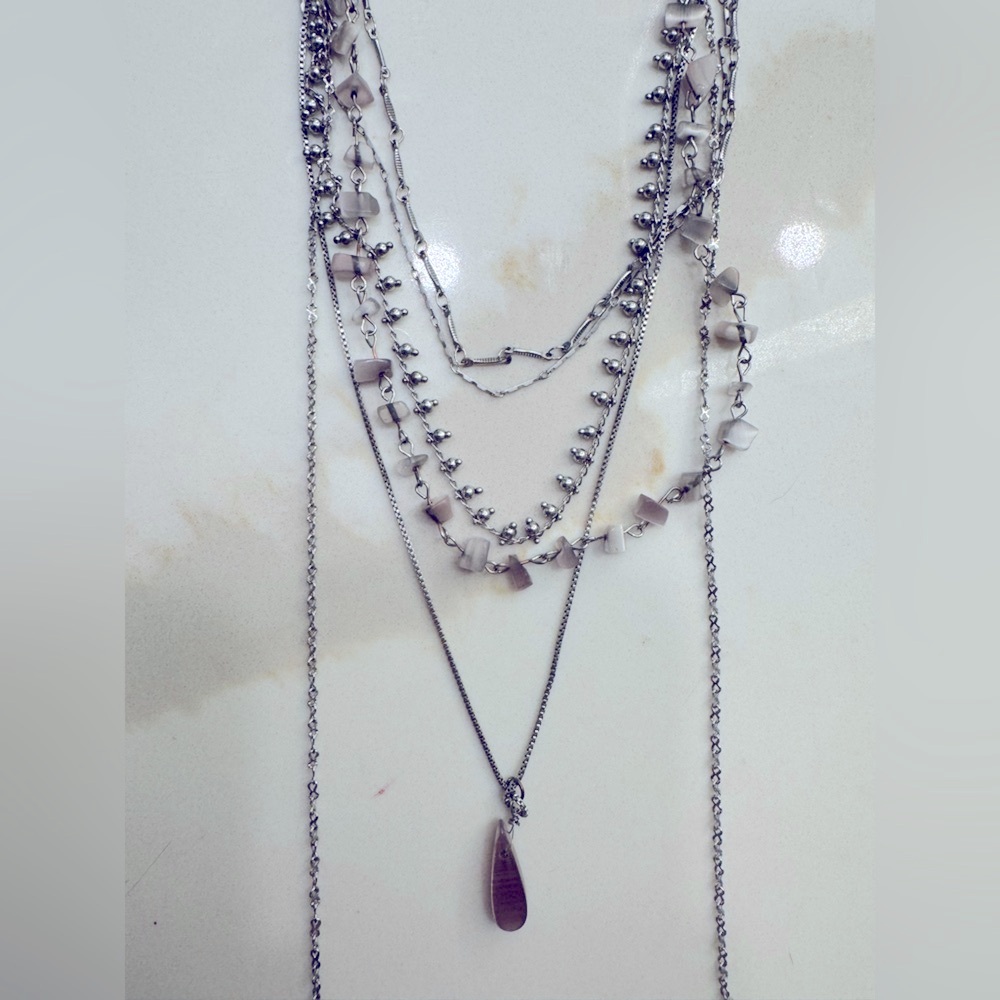 Free People Boho Silver and purple amethyst layered necklace